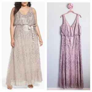 Marina Rose Gold Sequin Mesh V-neck Dress